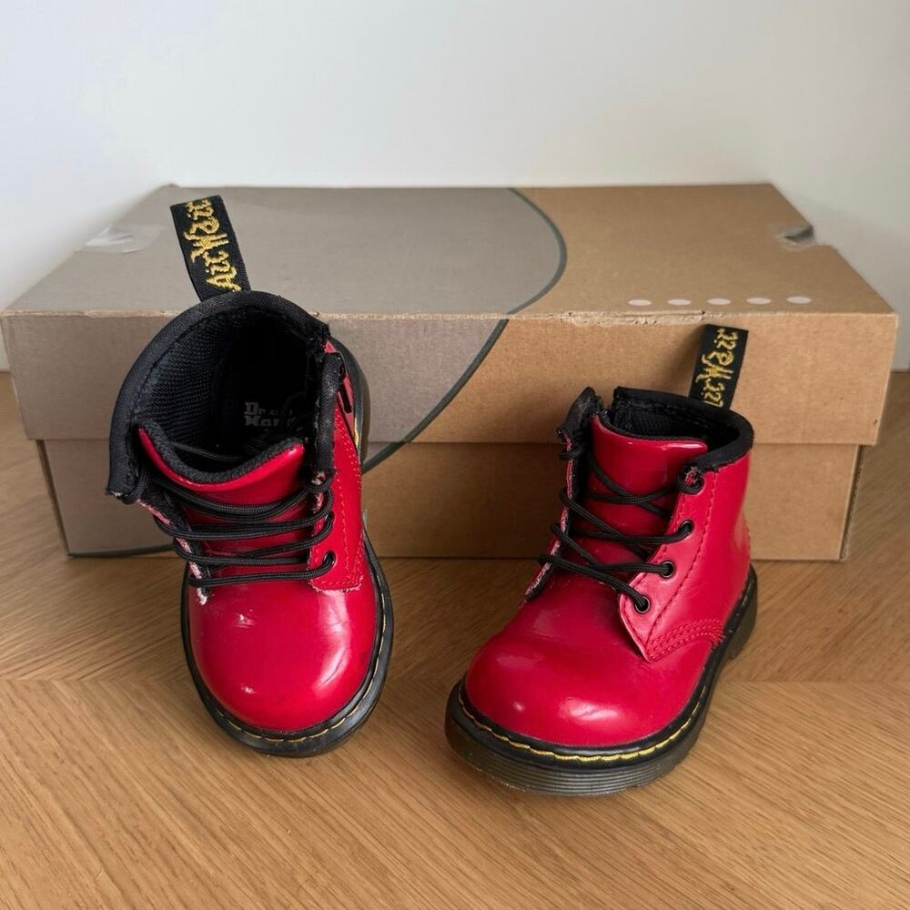 Dr. Martens 1460 Patent Leather Red Toddler Lace Up Boots- SZ 5 C
